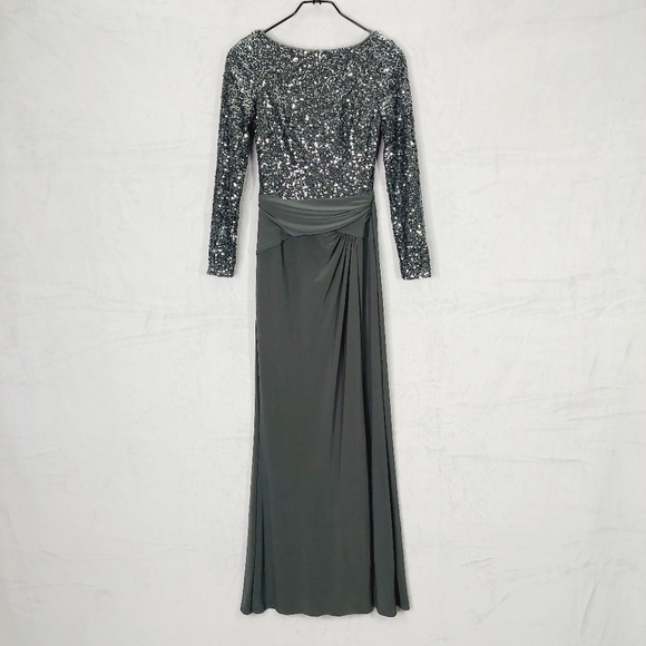 Lauren by Ralph Lauren Green and Silver Long Sleeve Grown Maxi Dress P5369 - Picture 2 of 10